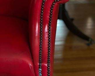 Vintage 1960s Red Leather Office Chair with Nailhead Trim. Measures 32.5" W x 29" D x 43" H with 21" Seat Height. Photo 2 of 3.