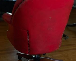 Vintage 1960s Red Leather Office Chair with Nailhead Trim. Measures 32.5" W x 29" D x 43" H with 21" Seat Height. Photo 3 of 3.