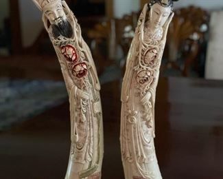 Pair of Carved Bone Asian Figurines. Photo 1 of 4.