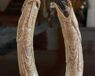 Pair of Carved Bone Asian Figurines. Photo 2 of 4.