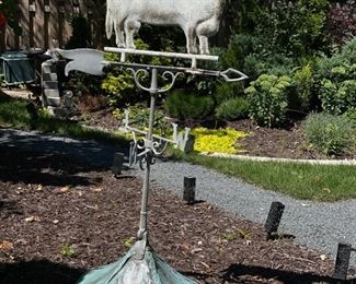 Vintage 1940s Folk Art Cow Directional Weathervane & Cupola. Measures 36" W x 36" D x 60" H.