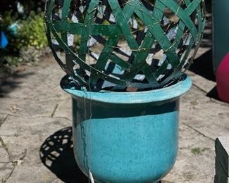 Glazed Urn & Hand-Painted Metal "Geod".