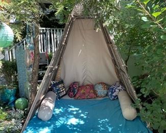 Outdoor Woven Wicker Tepee/Cabana. Measures 77" W x 80" D x 106" H. Photo 1 of 2.