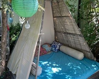 Outdoor Woven Wicker Tepee/Cabana. Measures 77" W x 80" D x 106" H. Photo 2 of 2.