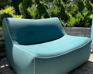 Room & Board Modern Maya Patio Loveseat in Sunbrella Fabric. Measures 53" W x 40" W.