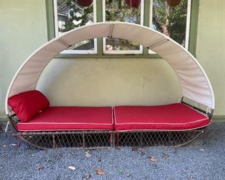 Outdoor Wicker Overhead Canopy Daybed w/ Water Resistant Cushion. Photo 1 of 3.