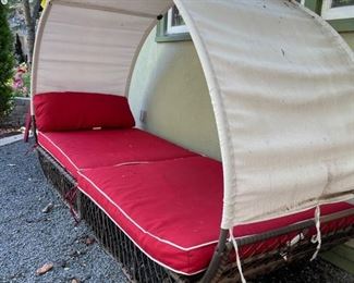 Outdoor Wicker Overhead Canopy Daybed w/ Water Resistant Cushion. Photo 2 of 3.