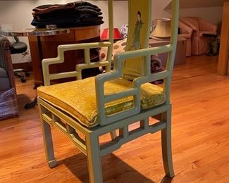 Citrus Green High Back Asian Ming Style Chair with Stencil of Woman. Each Measures 22" W x 20" D x 45" H. Photo 1 of 4.
