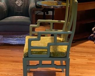 Citrus Green High Back Asian Ming Style Chair with Stencil of Woman. Each Measures 22" W x 20" D x 45" H. Photo 2 of 4.