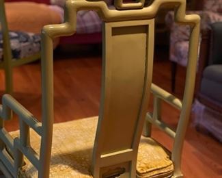 Citrus Green High Back Asian Ming Style Chair with Stencil of Man. Each Measures 22" W x 20" D x 45" H. Photo 4 of 4.