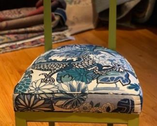Pair of Dining Chairs Upholstered in Scalamandre Chiang Mai Dragon Fabric in China Blue Colorway. Photo 4 of 4.