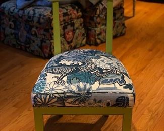 Pair of Dining Chairs Upholstered in Scalamandre Chiang Mai Dragon Fabric in China Blue Colorway. Photo 1 of 4.