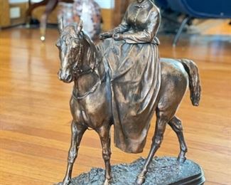 P.J. Mene Signed Bronze of Woman on Horse. Photo 2 of 4.