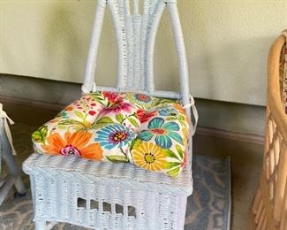 Green Dining Table & Set of 6 Wicker Chairs. Table Measures 56" x 30" x 29" H. Photo 6 of 8.