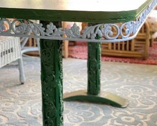 Green Dining Table & Set of 6 Wicker Chairs. Table Measures 56" x 30" x 29" H. Photo 3 of 8.