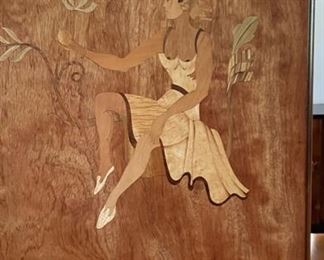 Swedish Art Deco/Neoclassical Inlaid Storage Cabinet by Mjolby Intarsia. Woods include Satinwood, Carpathian Elm, Golden Flame Birch and Mahogany. Interior has adjustable shelves. Measures 48" H x 17" D x 35" W. Photo 2 of 4.