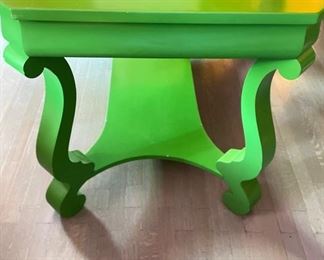 19th Century American Empire Revival Library Writing Desk in the Style of J. & J. W. Meeks. Lacquered in Apple Green. Measures 48" W x 28" D x 29" H. Photo 3 of 4.