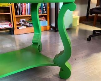 19th Century American Empire Revival Library Writing Desk in the Style of J. & J. W. Meeks. Lacquered in Apple Green. Measures 48" W x 28" D x 29" H. Photo 4 of 4.