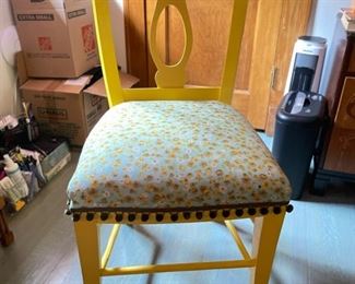 Yellow Upholstered Desk Chair with Pom Pom Trim. Photo 1 of 4.