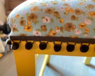 Yellow Upholstered Desk Chair with Pom Pom Trim. Photo 4 of 4.