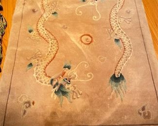 Early 20th Century Art Deco Chinese Dragon Hand-Knotted Wool Rug. Measures 4' x 6' 9". Photo 1 of 2.