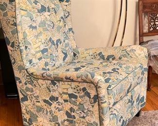 Kaleidoscope for Swaim Collection Mid-Century Reproduction Club Chair upholstered in a vintage Asian Scalamandre Toile. Photo 2 of 4.