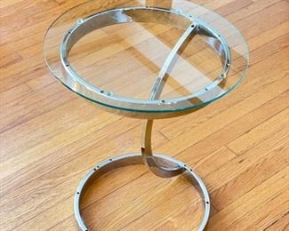 Mid-Century Brass and Glass Occasional Table. Measures 17" D x 20.5" H. Photo 1 of 2.