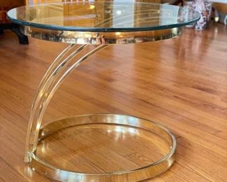Mid-Century Art Deco Style Brass & Glass Occasional Table. Measures 25" D x 20" H. Photo 1 of 3.