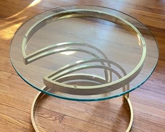 Mid-Century Art Deco Style Brass & Glass Occasional Table. Measures 25" D x 20" H. Photo 2 of 3.