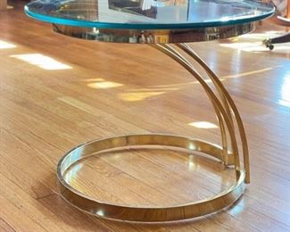 Mid-Century Art Deco Style Brass & Glass Occasional Table. Measures 25" D x 20" H. Photo 3 of 3.