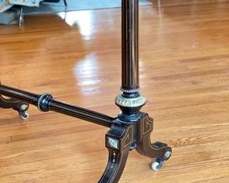 Antique English Aesthetic Ebonized & Gilt Occasional Table. Measures 42" W x 25" D x 30" H. Photo 2 of 4.