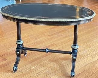 Antique English Aesthetic Ebonized & Gilt Occasional Table. Measures 42" W x 25" D x 30" H. Photo 4 of 4.