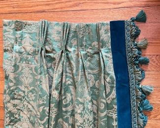 Pair of Scalamandre Curtain Panels with Velvet & Fringe Trim. Measures 99" L x 52" W. Matching 14' Valance with Rosettes Available, too. Photo 1 of 2.