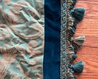 Pair of Scalamandre Curtain Panels with Velvet & Fringe Trim. Measures 99" L x 52" W. Matching 14' Valance with Rosettes Available, too. Photo 2 of 2.