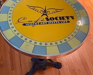 Authentic Mid-20th Century Enamel Top Cafe Bistro Table made in the French Art Deco Style from Cafe Society in San Francisco. Measures 23.5" D x 29" H. Photo 1 of 2.