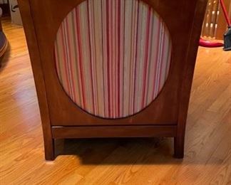 Pair of Art Deco Style Club Chairs Upholstered in Pink Floral Velvet with Contrasting Stripes on Back. Measures 30" W x 34" D. Photo 2 of 5.