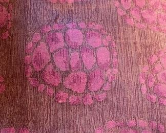 Pair of Art Deco Style Club Chairs Upholstered in Pink Floral Velvet with Contrasting Stripes on Back. Measures 30" W x 34" D. Photo 5 of 5.