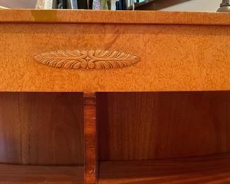 Svenska Mobler Swedish Curved Art Deco Desk with Book Shelf in Karelian Birch and Mahogany by SMF. Photo 4 of 5.