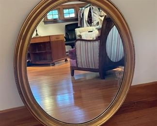 20th Century Oval Beaded Giltwood Wall Mirror - 2 Available. Each measures 35" D x 29" H. Photo 1 of 2.