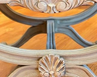 Pair of Italian Painted Wood Stools Upholstered in Teal Scalamandre Mohair Velvet. Each measures 18" H x 25" W x 18" D. Photo 2 of 3.