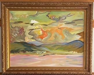 E. E. Cummings "White Mountains Landscape." 1925. Oil on Artboard. Measures 36" x 48" without frame. Photo 1 of 2.