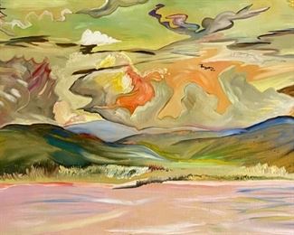 E. E. Cummings "White Mountains Landscape." 1925. Oil on Artboard. Measures 36" x 48" without frame. Photo 2 of 2.