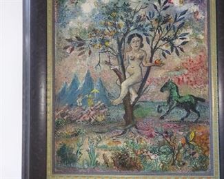 David Davidovich Burliuk (Ukrainian/American). "Eve In The Apple Tree." Oil on Canvas. Signed by Artist. Measures 19" x 15 1/4." Photo 2 of 2.