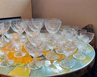 Vintage Lalique Crystal -- 11 white wine, 9 red wine and 8 claret glasses. Photo 1 of 2.