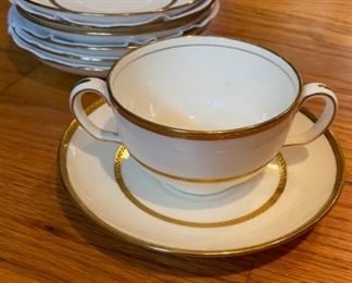 Antique Minton China for Davis Collamore NY. Set of 7 Gold Rim Cream Soup & Saucers. Photo 2 of 2.