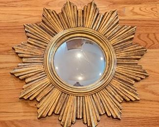 Vintage French Gilt Convex Sunburst Mirror. Measures 19" D. Photo 1 of 2.