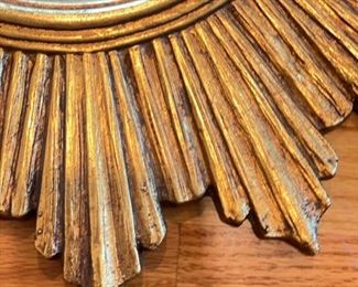Vintage French Gilt Convex Sunburst Mirror. Measures 19" D. Photo 2 of 2.