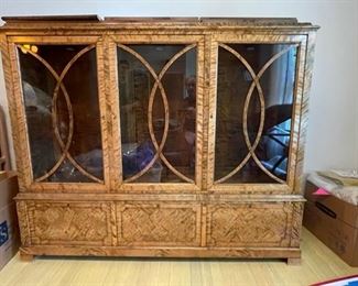 Swedish Art Deco Book Case with Interior Lighting and 3-Drawers. Karelian Birch and Mahogany. Measures Approximately 5' W x 48" H. Photo 1 of 3.