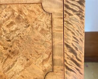 Swedish Art Deco Book Case with Interior Lighting and 3-Drawers. Karelian Birch and Mahogany. Measures Approximately 5' W x 48" H. Photo 2 of 3.