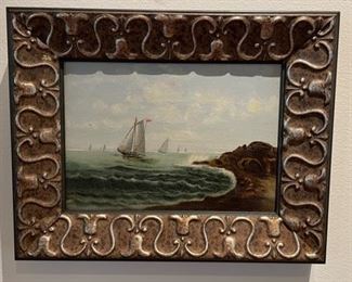 John Olsen Hammerstad (American, 1842-1925). Sea Scape. Oil on Board. Measures approximate 8" x 5." Photo 2 of 2.